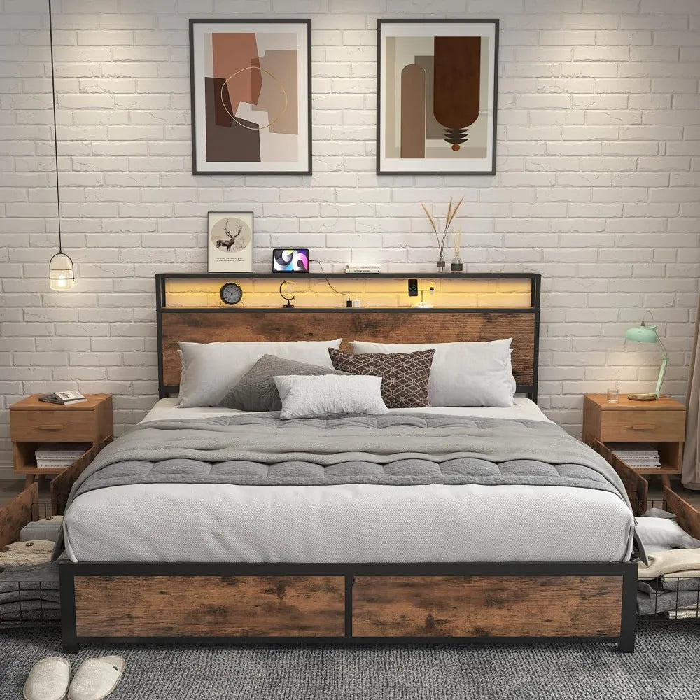 LED Bed Frame Wood