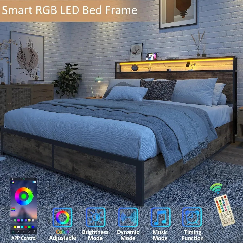 LED Bed Frame Wood