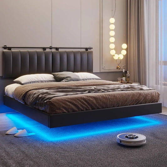 Floating Bed Frame with LED Light