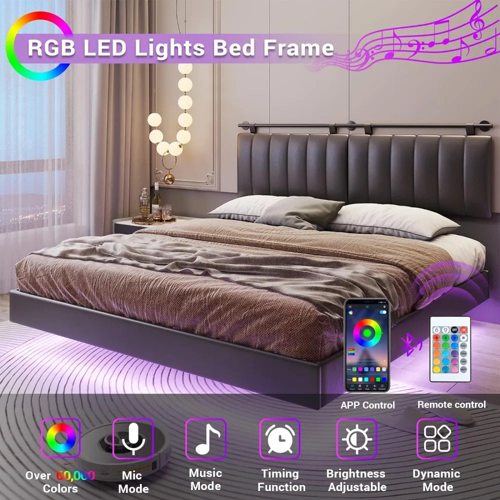 Floating Bed Frame with LED Light